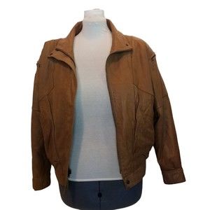 Vintage 90s Winlit Leather Bomber Jacket Womens Size M Camel Tan